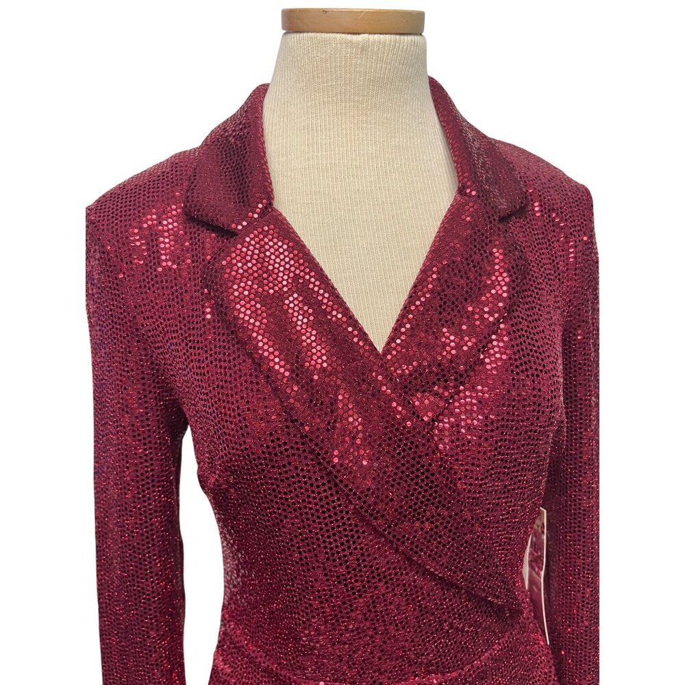 NWT MEDIUM JUNIORS Emerald Sundae Red Sequin Tuxedo Bodycon Christmas Dress - Picture 3 of 13